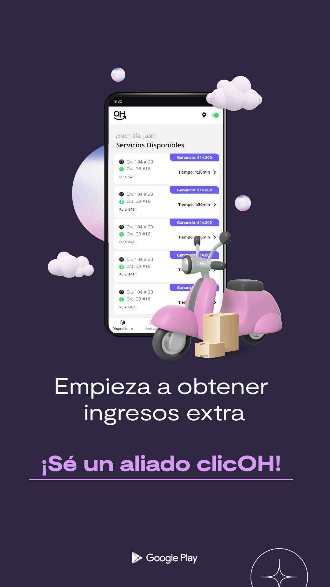 App clicOH Driver - Servicios disponibles